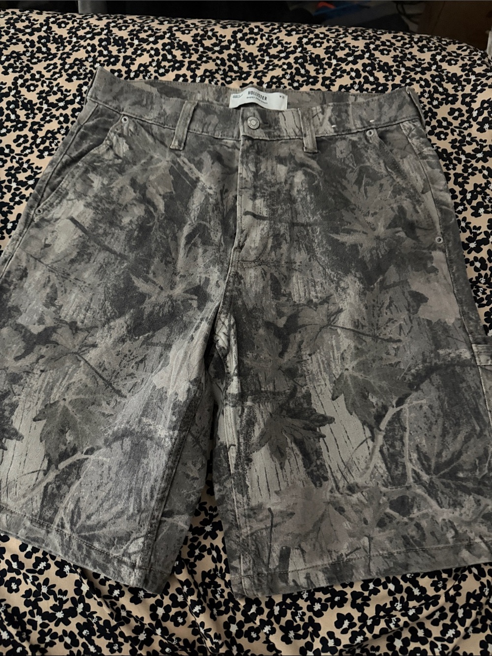 Hollister Gray Camouflage-Print Flat Front Shorts